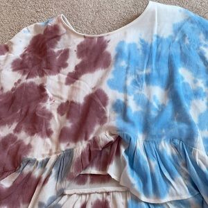 Grey Pink Blue tie dye baby doll shirt blouse